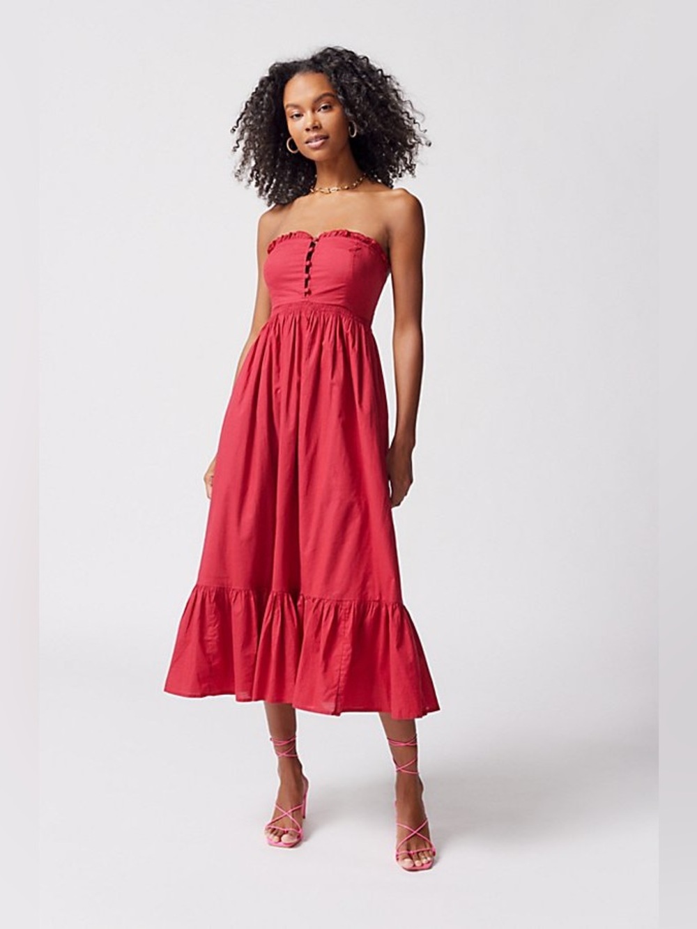 Urban Outfitters Robyn Strapless Midi Dress | XSmall | Red